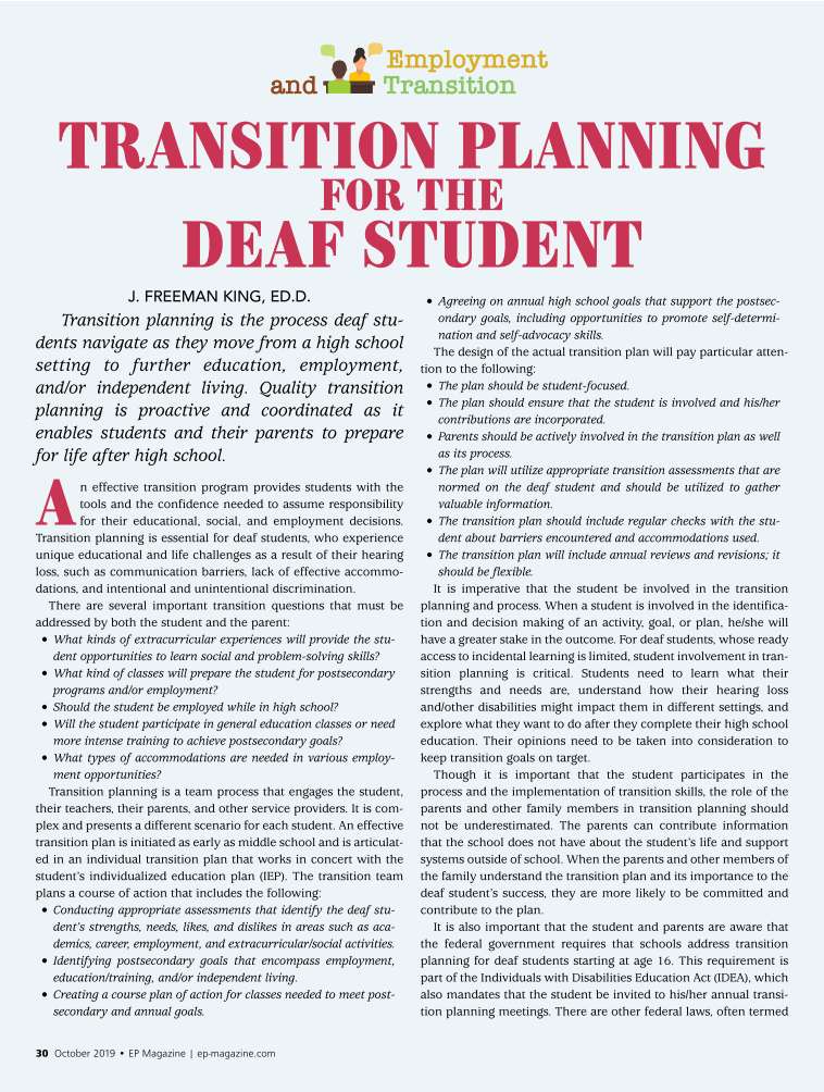 TRANSITION PLANNING FOR THE DEAF STUDENT