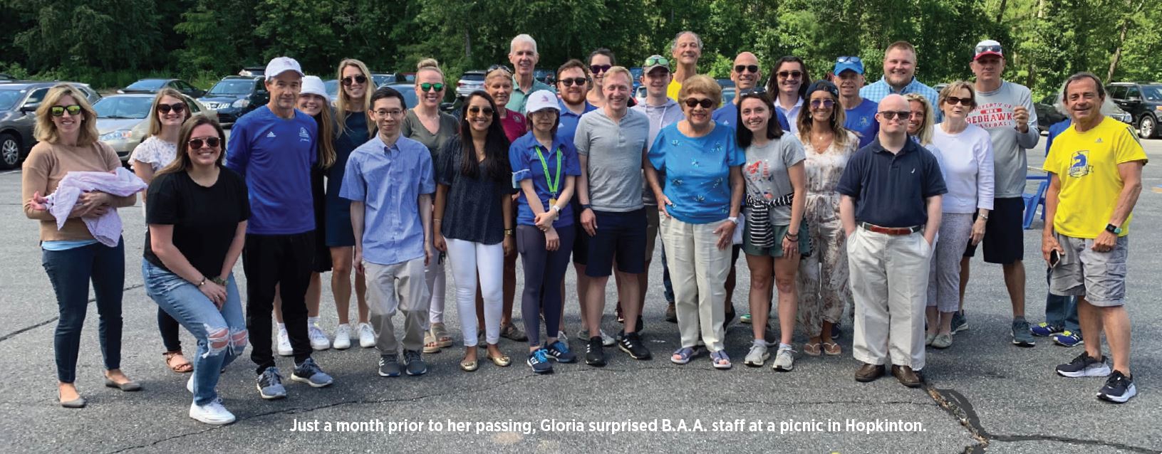 Just a month prior to her passing, Gloria surprised B.A.A. staff at a picnic in Hopkinton