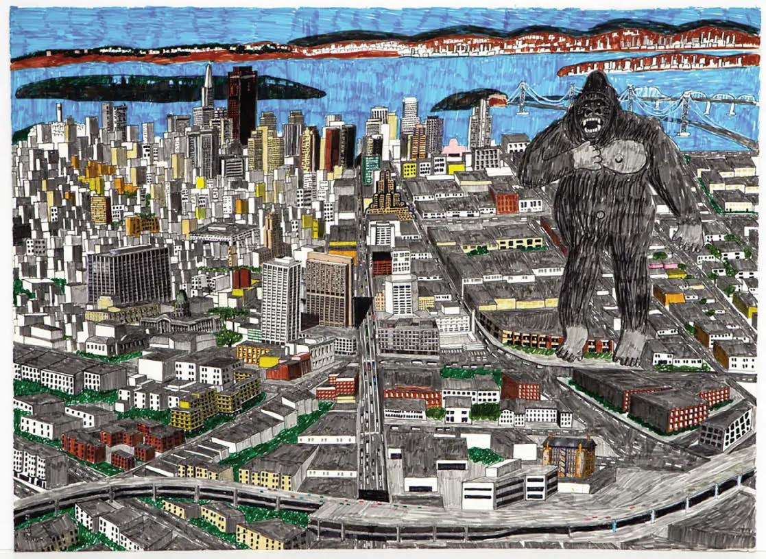 KING KONG IN CITY DRAWING