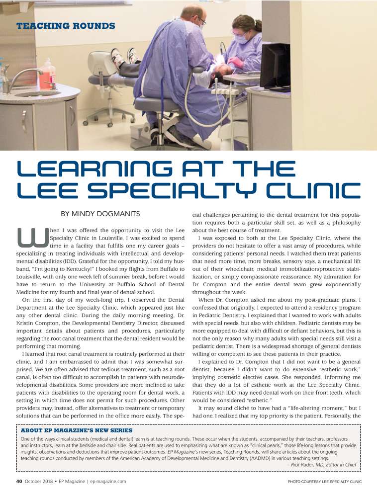 LEARNING AT THE LEE SPECIALTY CLINIC